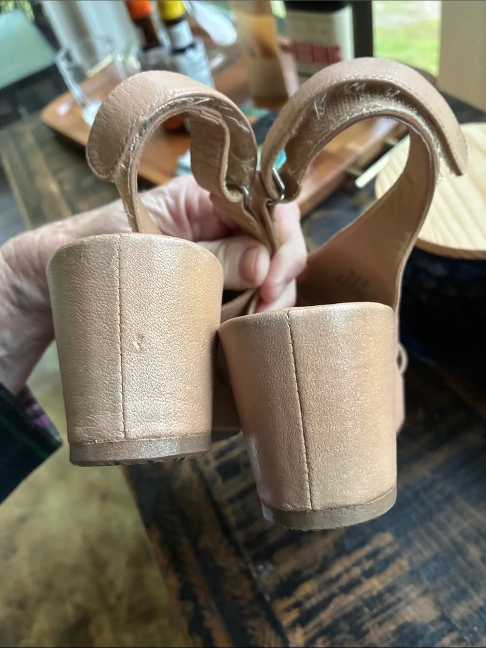 me too Neutral Tan Crisscross Wedge Sandals
